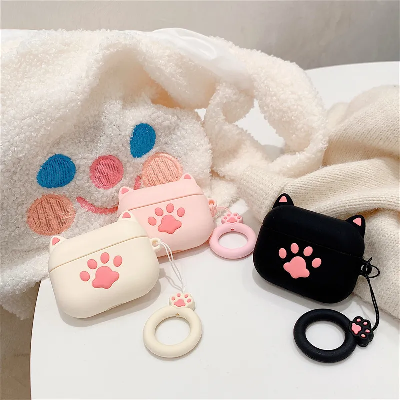 Bluetooth Earphone Case for Airpods Cute Accessories Protective Cover Anti-lost Strap airpods 2 Silicone 3D design Cat paw | Электроника