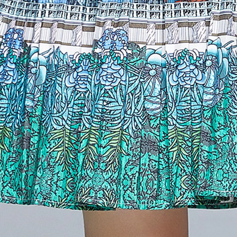 

Elegant Woman Pleated Mid Dress Bow-neck Ladies Slim Summer Skirt Floral Printed Female Skirt Dress Office Lady Knee-length Dres