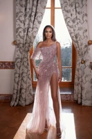 sexy split prom dress one shoulder beaded sequined a line african plus size women party dresses formal evening gowns