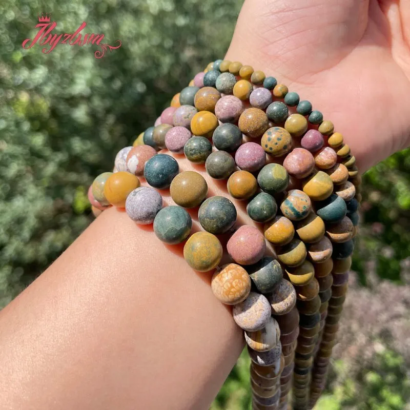 

4/6/8/10mm Natural Ocean Jaspers Frost Round Multicolor Stone Beads For DIY Necklace Bracelets Jewelry Making 15" Free Shipping