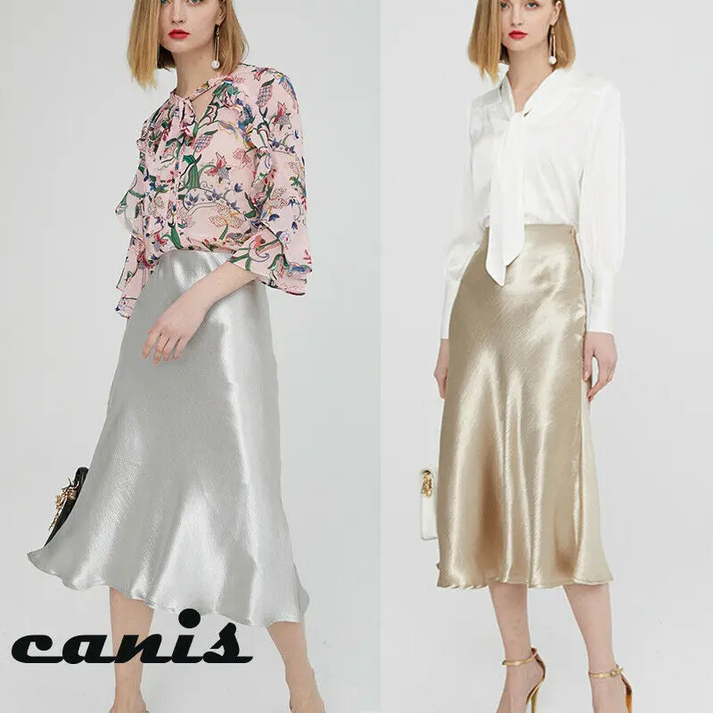 Женская атласная шелковая юбка новинка соблазнительные однотонные Юбки миди