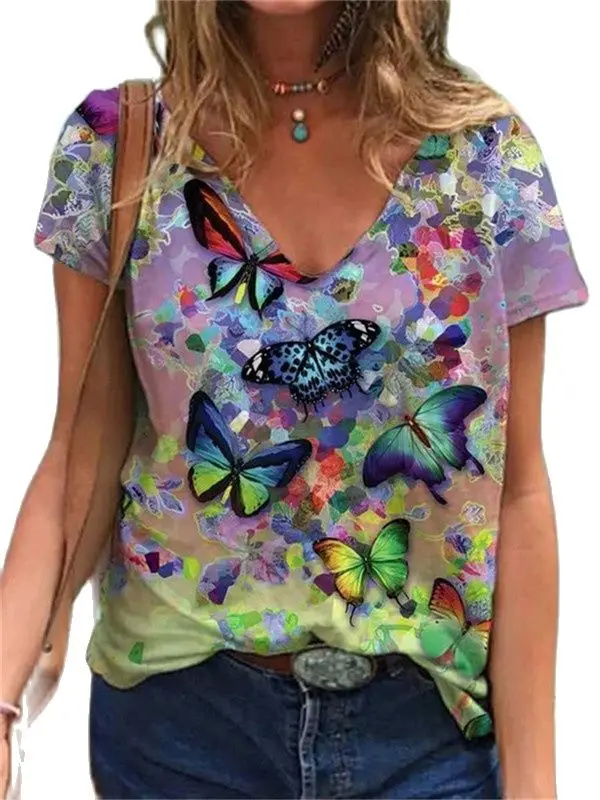 

2021 Summer Oversize T Shirt Women Floral Print Short Sleeve 3D Printing Casual Loose Tees Fashion Tops Plus Size 5XL T-Shirt