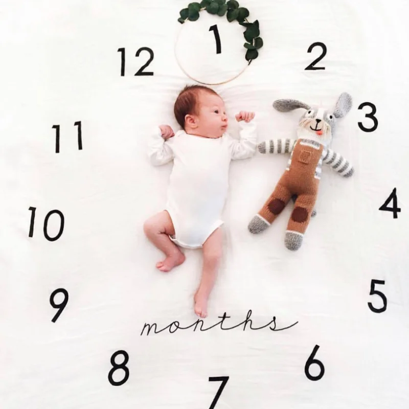 Accesorios de fotograf&iacute;a para beb&eacute;, manta para reci&eacute;n nacido, crecimiento mensual, Unisex, foto, n&uacute;mero, fondo, pa&ntilde;o envolvente para cochecito, ropa de cama-5