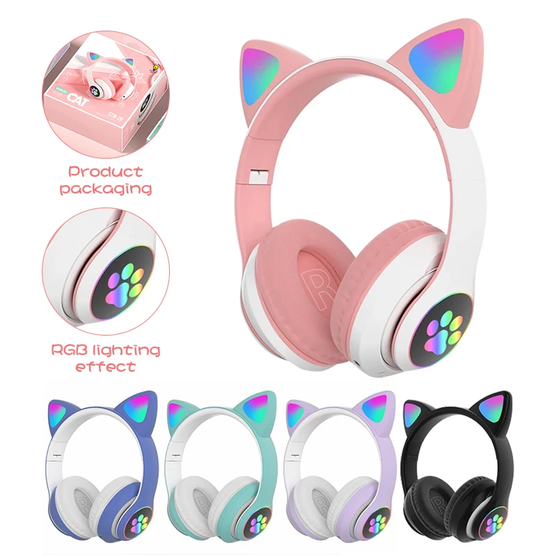 Беспроводная гарнитура с кошачьими ушками Подарочная Bluetooth RGB подсветкой