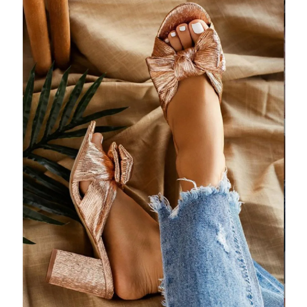 Женские летние туфли без задника на высоком каблуке шлепанцы с открытым носком