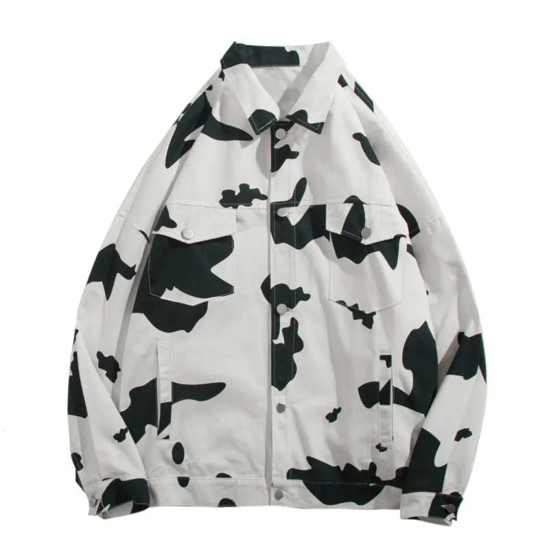 

Spring Autumn Cotton Cow Jacket Men's Fashion Retro Casual Camo Jacket Men Streetwear Korean Loose Hip-hop Bomber Jacket Men