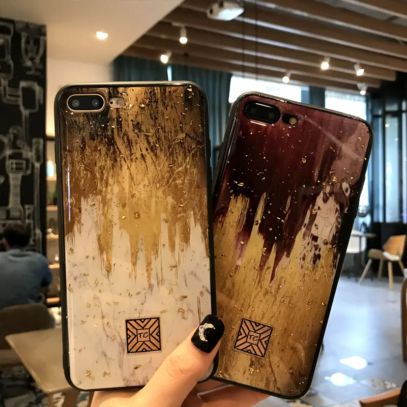 

For Iphone 12 Pro Max Case 11 XR X XS Max Marble Gold Foil Cover For Iphone 8 7 SE 2020 Mini 6 Plus Glitter Tempered Glass Shell