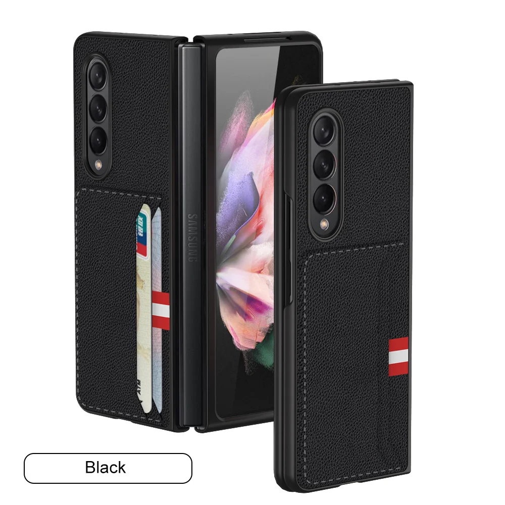 anti slip leather card holder case for samsung galaxy z fold 3 5g fold3 anti sweat mobile phone bag cover free global shipping