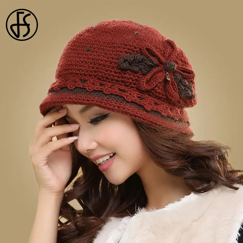 

FS Winter Hats For Women Beanie Hat Knitted Caps Autumn Winter Beanies Red Brown Warm Solid Bonnet 2020 Gorros Mujer Invierno