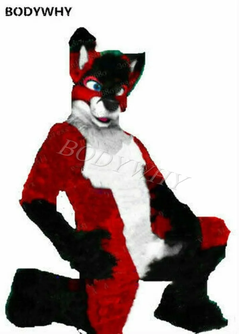 Kopen Fursuit Rode Lange Bont Wolf Vos Husky Hond Mascotte Kostuum Cosplay Fancy Dress Party Games Outfit Carnaval Halloween Xmas Pasen