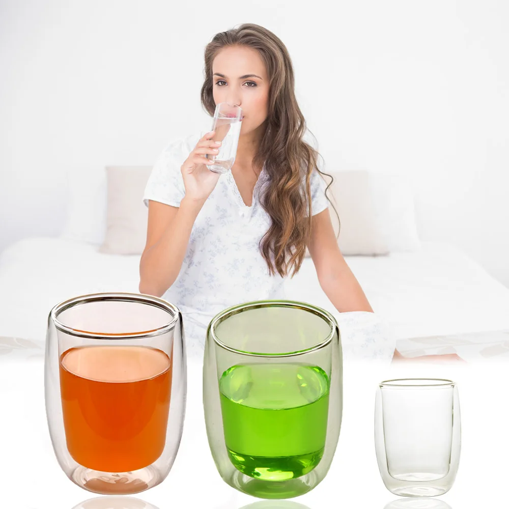 

280ml Heat Resistant Double Wall Glass Cup Beer Coffee Drink Cups Healthy Tea Mugs Transparent Whiskey Glass Cups Drinkware