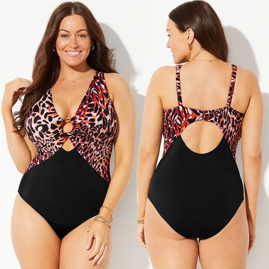 

Bakless Hollowing Women's Swimwear Bikini One Piece Large Leopard Print Bikini Swimsuit Ladies Summer Beach Beachwear Biquinis