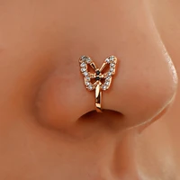 1pcs crystal butterfly fake piercing nose rings punk creative non piercing clip nose ring ear clip nose cuff body jewelry gift