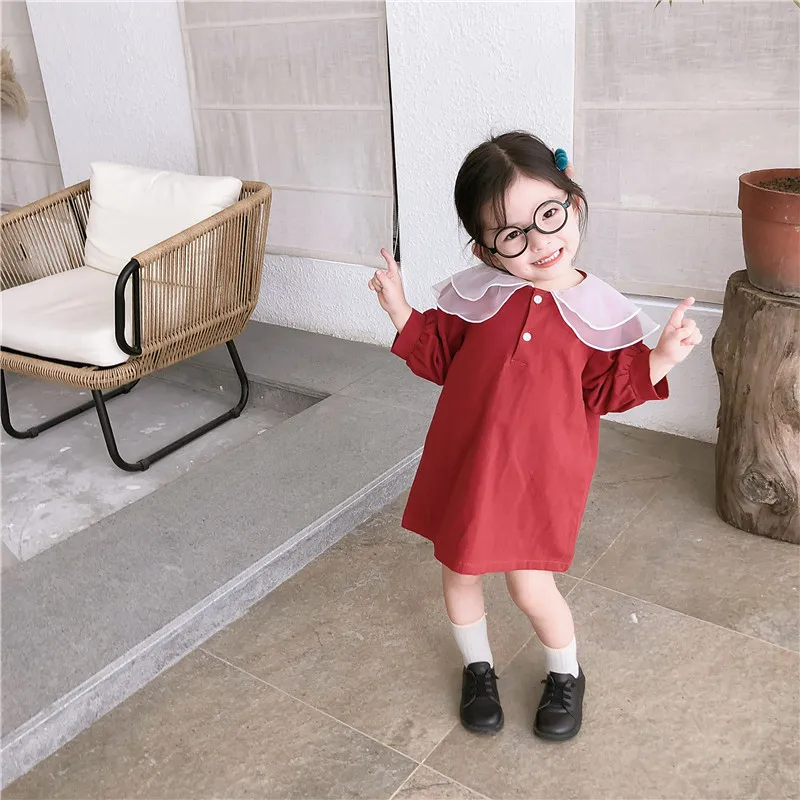 Осень 2019 Новое поступление однотонное хлопковое платье принцессы в Корейском