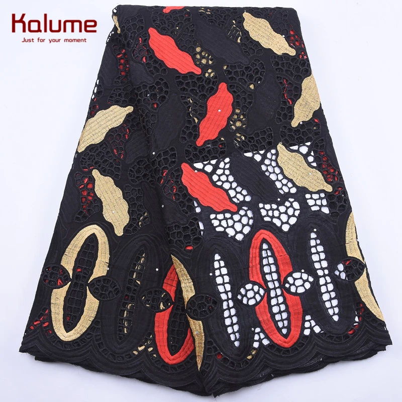 

Kalume High Quality African Cotton Lace Fabric Soft Hole Style Nigerian Swiss Voile Lace Fabric With Stone For Daily Dress F1930