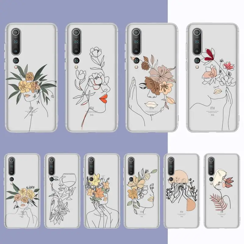 

Line Art Sketch Flower Girl Phone Case For Redmi Note 5 7 8 9 10 A K20 pro max lite for Xiaomi 10pro 10T