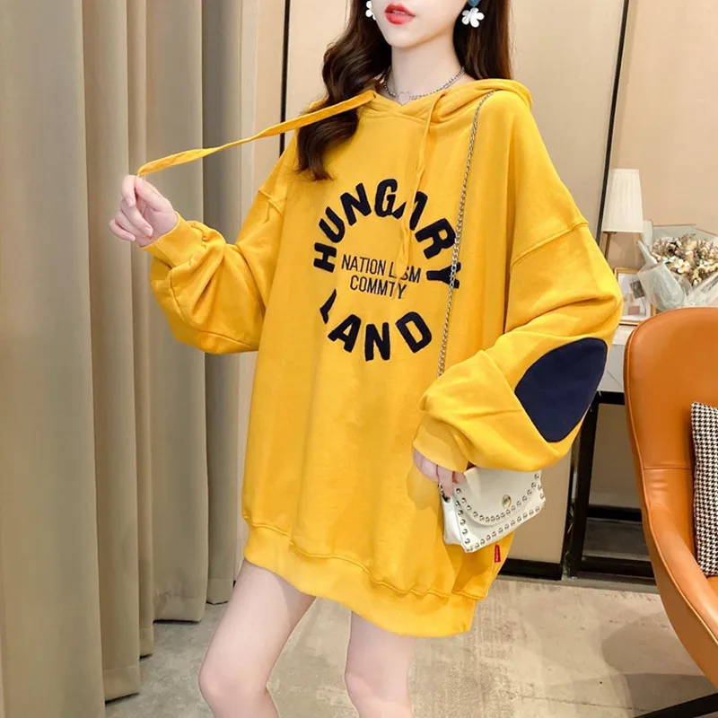 

2021 Korean autumn new Hooded Sweater female trend student fashion embroidered top thin loose women's coat