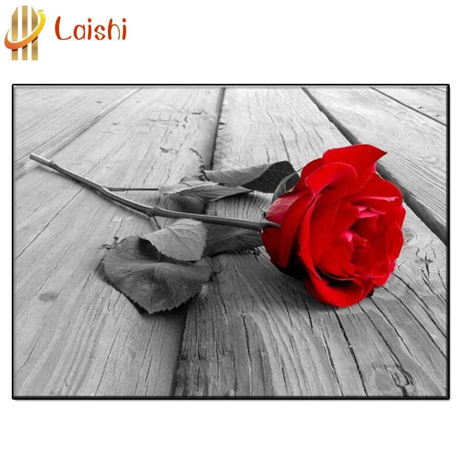 

5D DIY Black and white art, red rose flower full circle diamond painting Mosaic cross stitch Mosaic home decoration wall paste