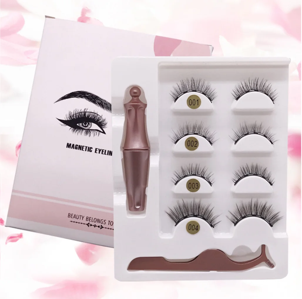 

Makeup 4 Pairs/Set Magnetic Eyelashes False Lashes Repeated Use Eyelashes Waterproof Liquid Eyeliner With Tweezer Makeup Set