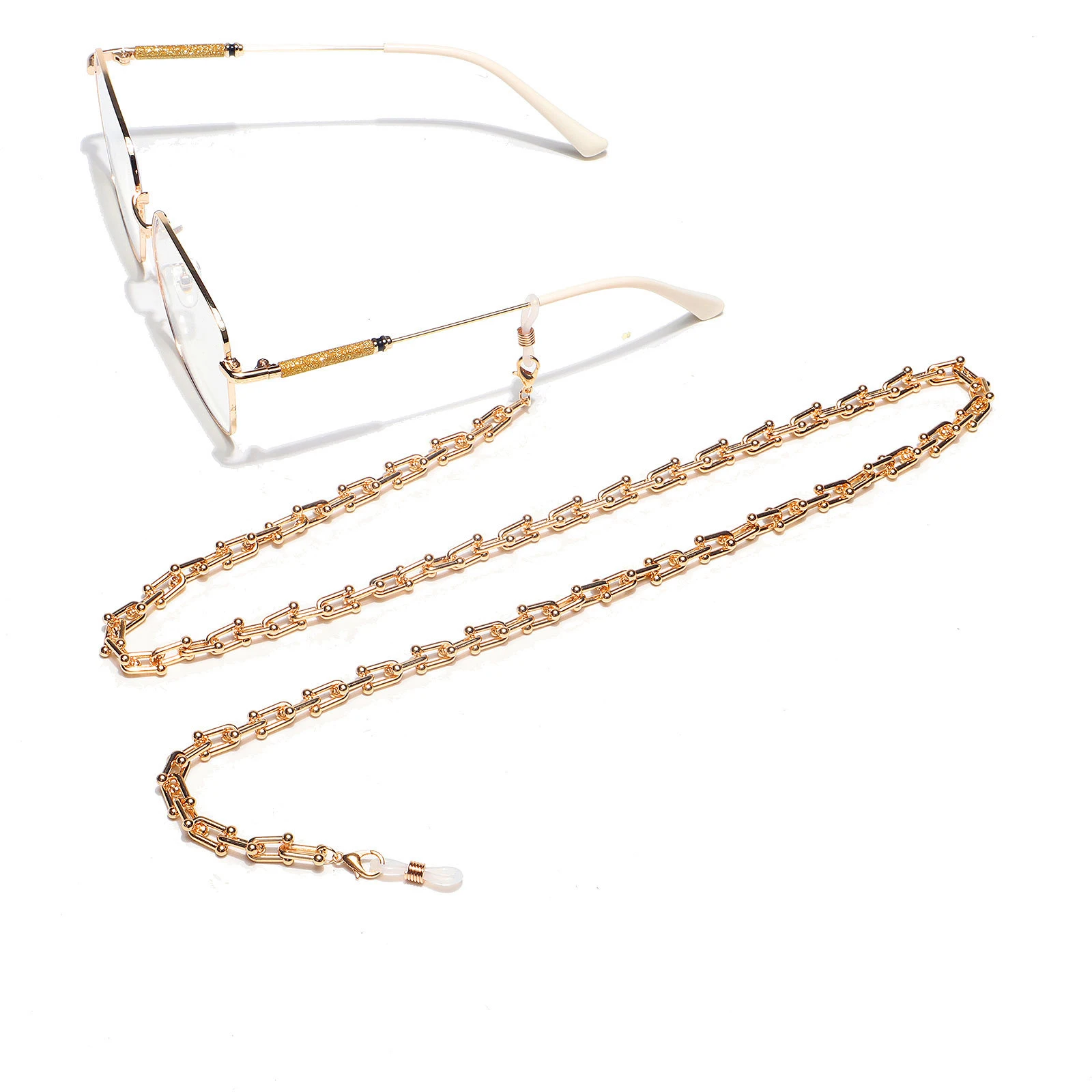 

Doreen Box Punk Style Glasses Neck Strap Lariat Lanyard Necklace Gold Color U-shaped Chains Anti Slip Women Party Jewelry,1PC