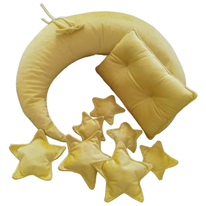 

J60B 10 Pcs/Set Newborn Photography Props Baby Posing Crescent Pillow+Stars+Square Pillow Kit for Infants Photo Shooting