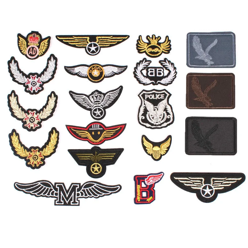 

Крылья и золотым значком серебро Цвет квадратный алмаз вышивка ткань наклейки для одежды аксессуары знак патч наклейки