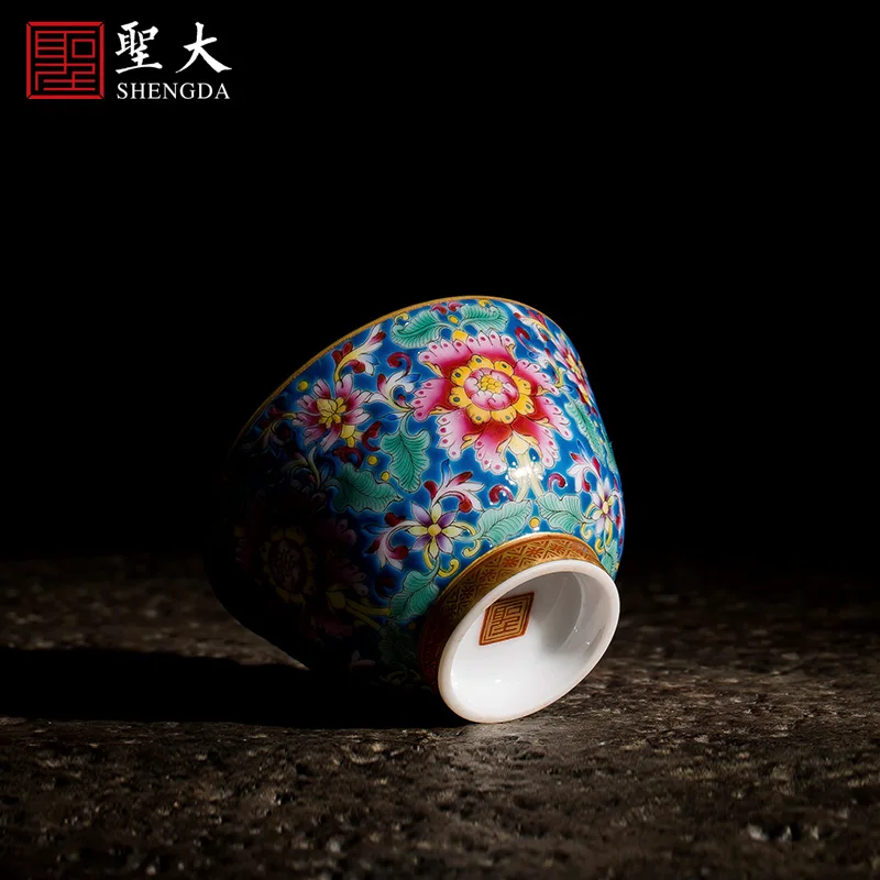 

Shengda ceramic kungfu tea cup Master Cup hand painted enamel color gold wall cup handmade Jingdezhen tea set tea cup