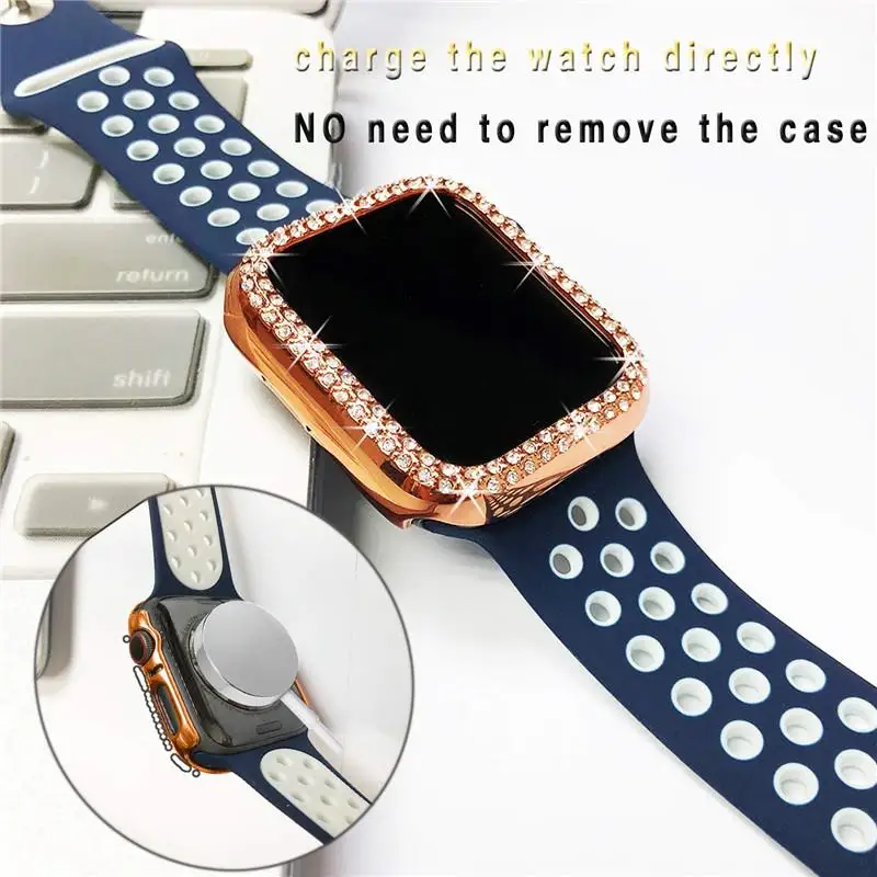 Роскошный Блестящий жесткий чехол для Apple Watch Series 5 4 3 2 1 защитный со стразами iWatch 38