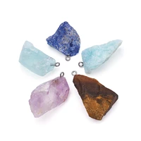 5pcs mixed color natural gemstone pendants mixed shapes rough raw stone nuggets necklace charms diy jewelry making findings