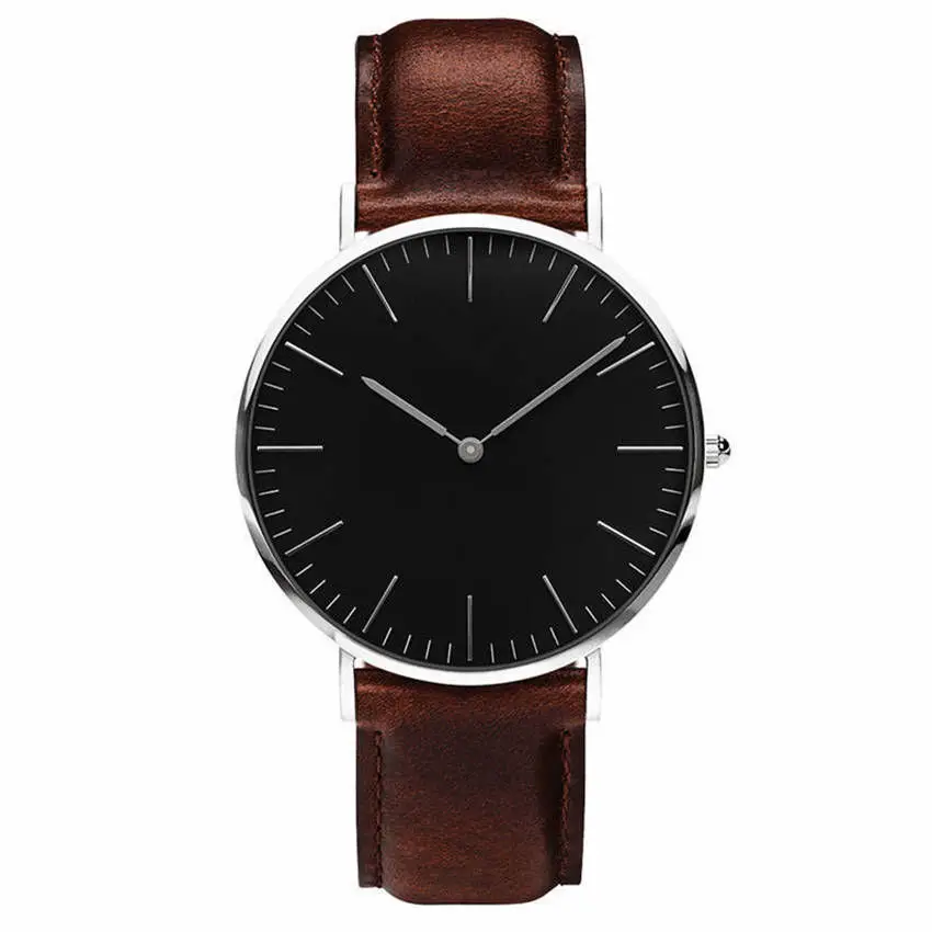 Простые кварцевые часы без логотипа ультратонкие военные армейские кожаные -