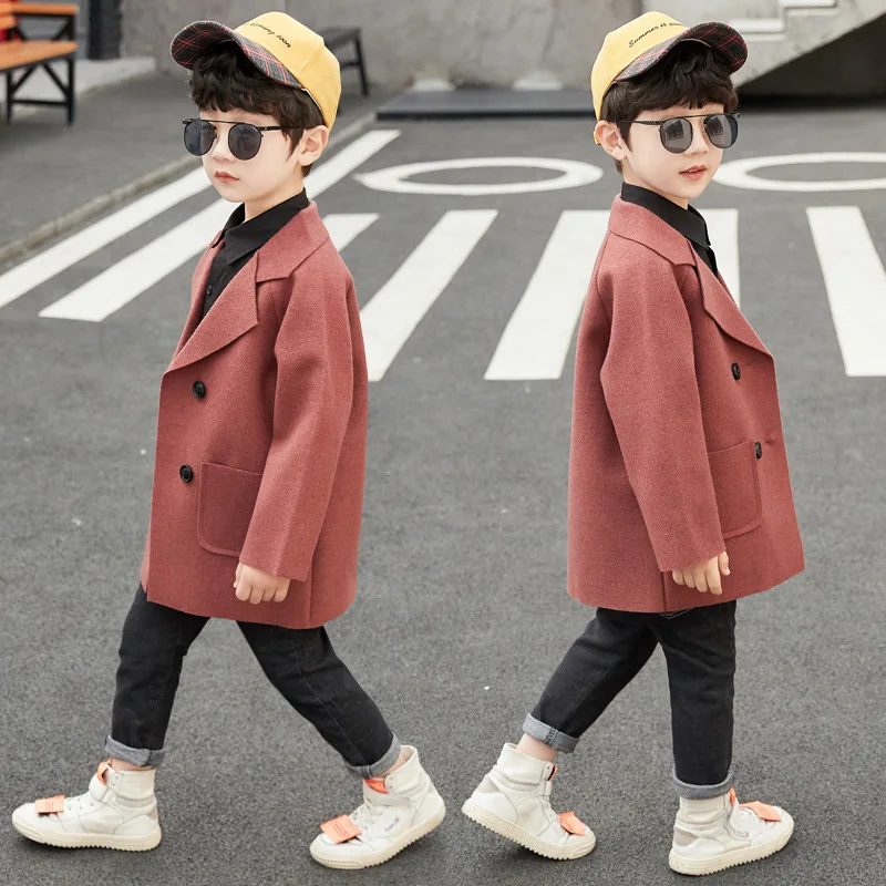 Длинное черное пальто для мальчиков 3 -12 лет школьная детская одежда