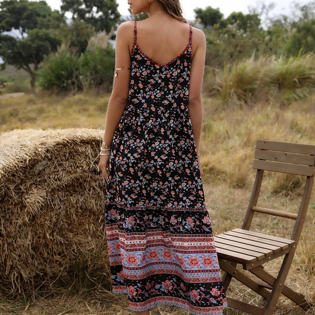 

Womens Summer Boho sexy Dress Beach Dresses Sexy V Neck Off Shoulder Floral Halter Dress Backless Vestidos @7