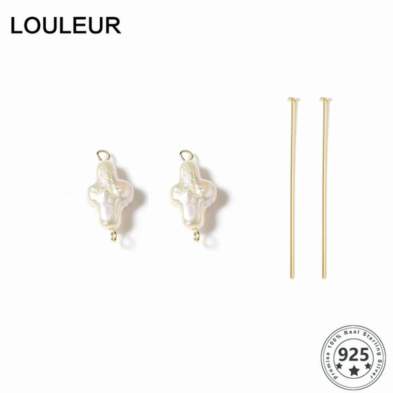 

Louleur 1Set/lot Natural Cross Baroque Pearl With 925 Sterling Silver Pins Handmate DIYEarrings/Necklace/Bracelet Jewelry Making