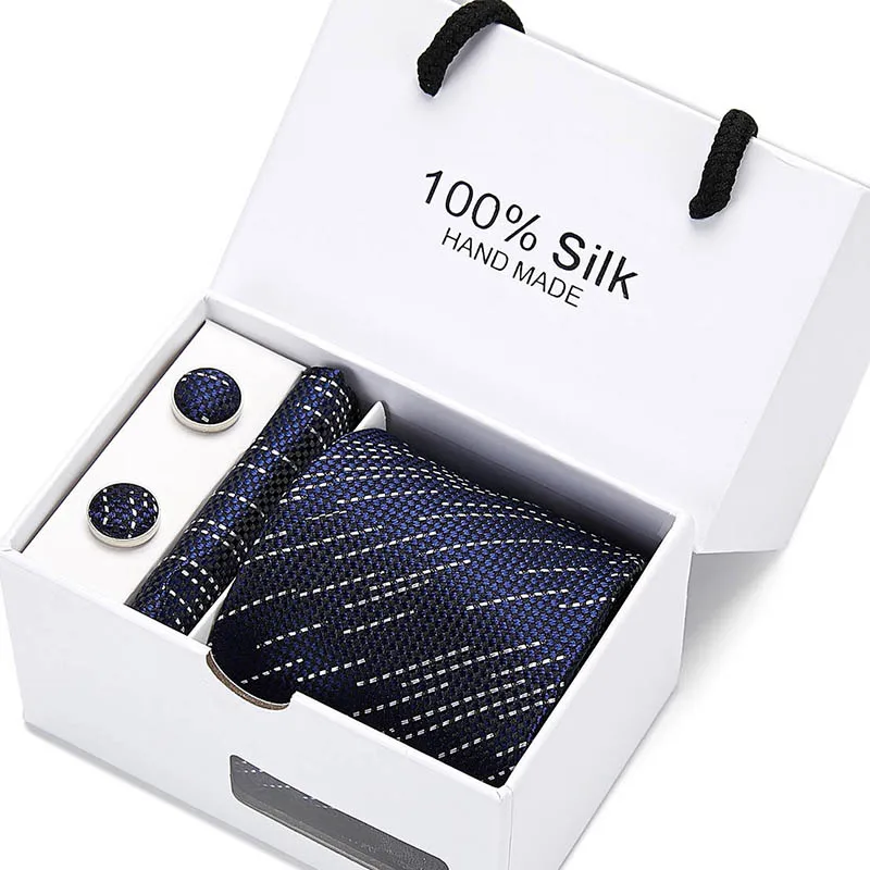 

100% шелк роскошный Шелковый мужской галстук набор Hanky запонки с подарочной коробкой жаккардовый тканый галстук набор галстуков для мужчин С...
