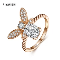 aiyanishi solid 925 sterling silver animal bee ring for women wedding engagement rose color band valentines daychristmas gift
