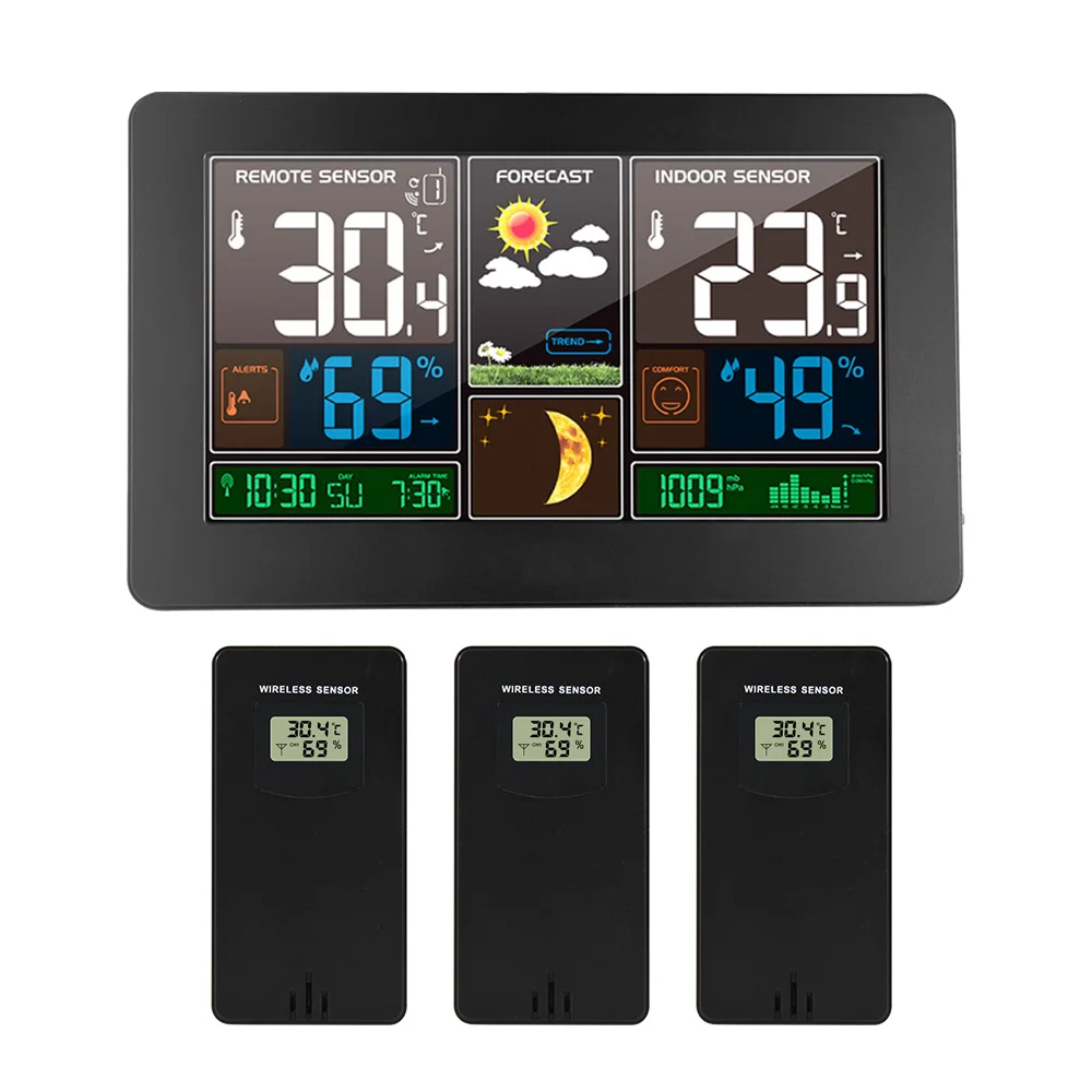 Wall Clock Digital Weather Station 3 Sensor Wireless Indoor Outdoor Thermometer Hygrometer Barometer Forecast Modern Watch -40℃