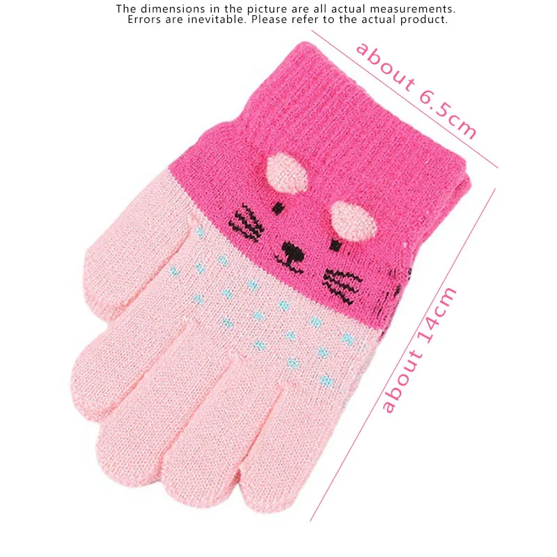 

1Pair Children Kids Winter Warm Thicken Gloves Girls Boys Toddler Cute Cat Mittens Imitation Cashmere Finger Gloves For 3-7Y
