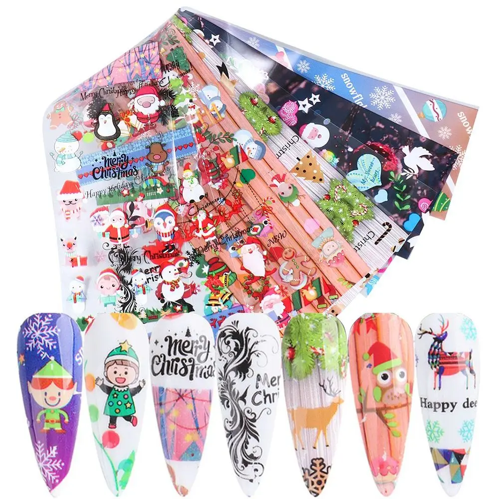

Christmas Foils Nail Art Stickers Winter Cartoon Snow Santa Elf Charms Tranfer Nail Decals Sliders Tattoo New Year Manicure