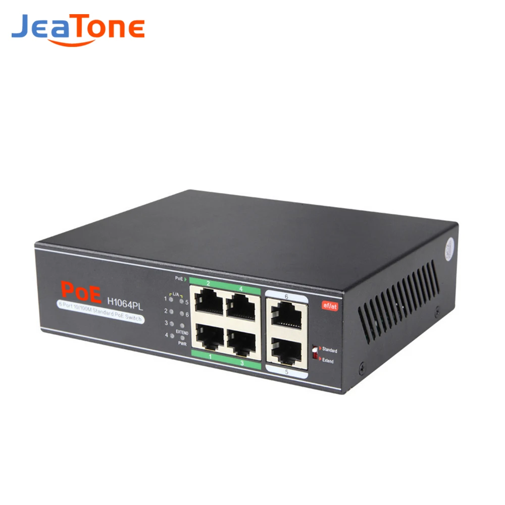 Jeatone PoE Switch 2+4Port Net Work Switch IP Ethernet IEEE 802.3af/at Suitable for IP Camera/Wireless AP/CCTV Camera