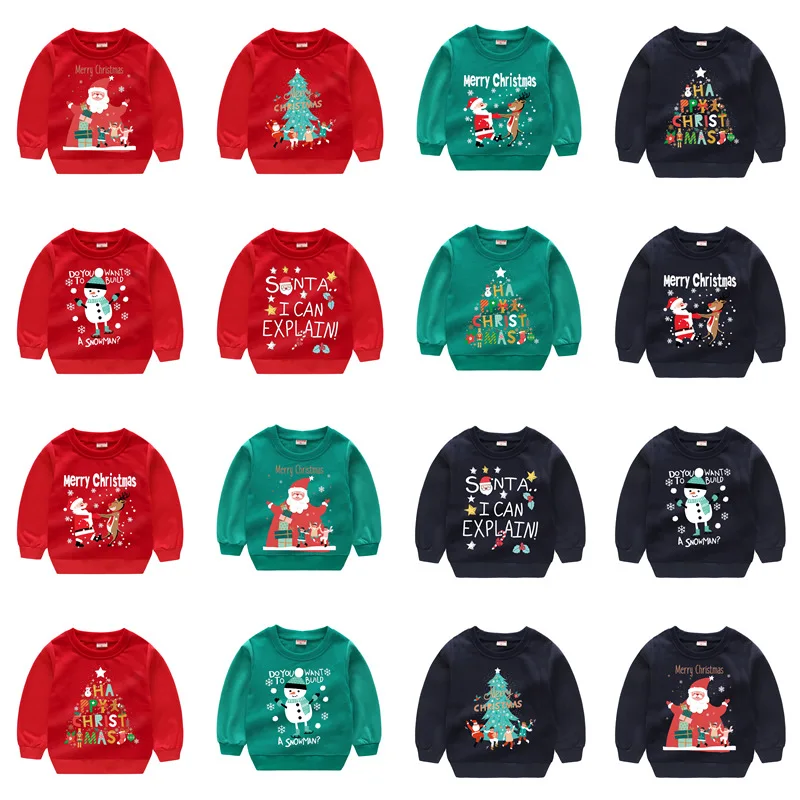 

Boys Girls Pullovers Sweater Christmas Pullovers Tops Children's Sweaters Baby Boys Girls Cartoon Deer Santa Claus Snow