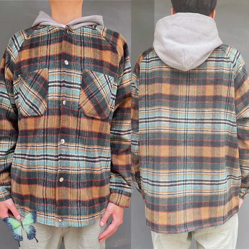 

Heavy Fabric Represent Hoody Cardigan Men Women Flannel Plaid Hoodie Jacket Coat Single Breasted Baseball Jacket Best Quality