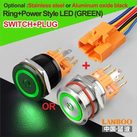 G Power Button Plug LB22B зуммер автобус мощность Звонок кнопочный переключатель с кольцом led 12V24V220V - Цвет: G Power Button Plug