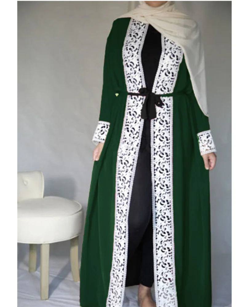 Fashion Muslim Lace Maxi Dress Abaya Embroidery Cardigan Long Robes Tunic Kimono Jubah Middle East Ramadan Arab Islamic Clothing |
