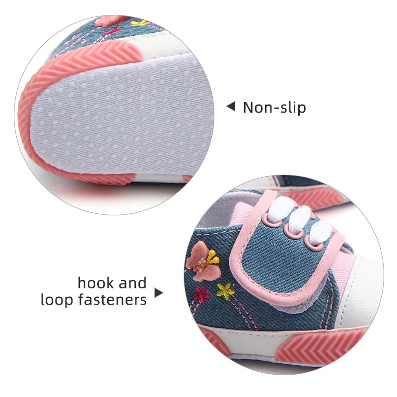 Кроссовки Детские с принтом бабочки цветов и звезд мягкие Нескользящие холщовые