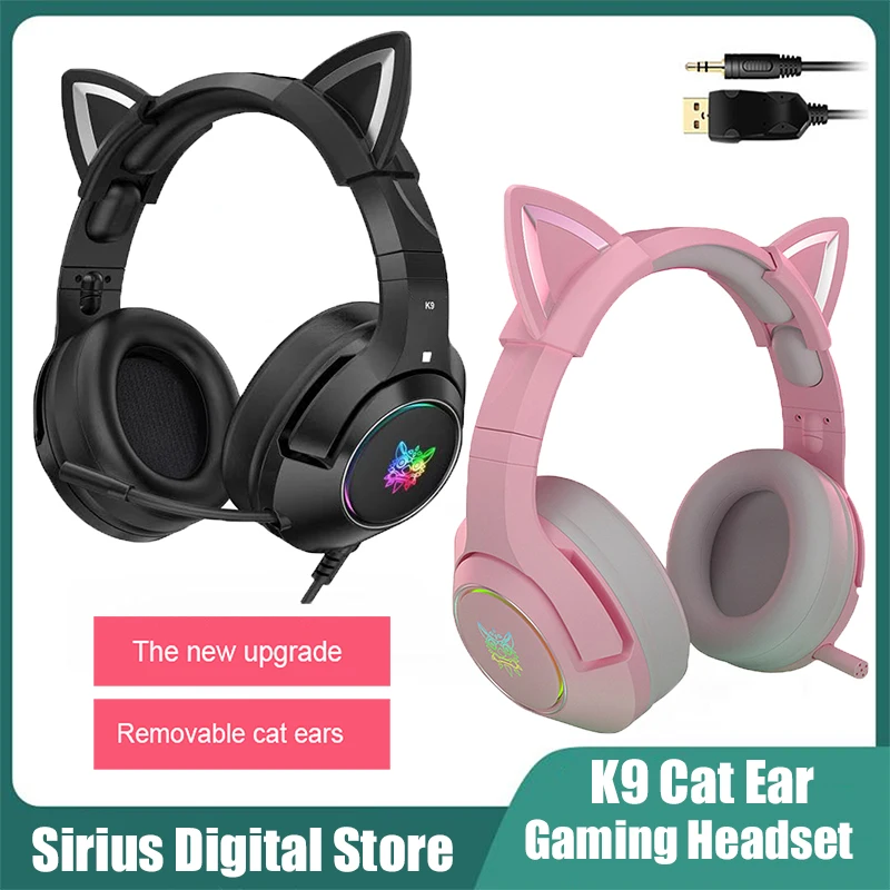 

Игровые наушники с кошачьими ушками K9, проводные, RGB, светящисветильник, портативные, с шумоподавлением, с микрофоном, практичная профессион...