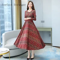 autumn winter 2021 new arrival long sleeve vestidos round collar lace floral printed women long dress female clothes