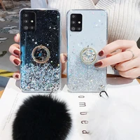 for samsung m51 m31 case luxury bling glitter star cover samsung galaxy m5 1 m3 1 m 51 31 ring stand phone case with hairball