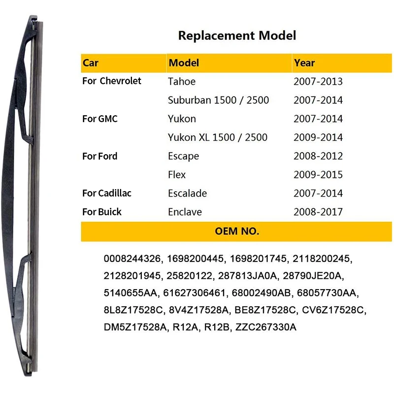 Задняя щетка стеклоочистителя QEEPEI 12 дюймов для Buick анклава 2008 2009 2010 2011 2012-2017