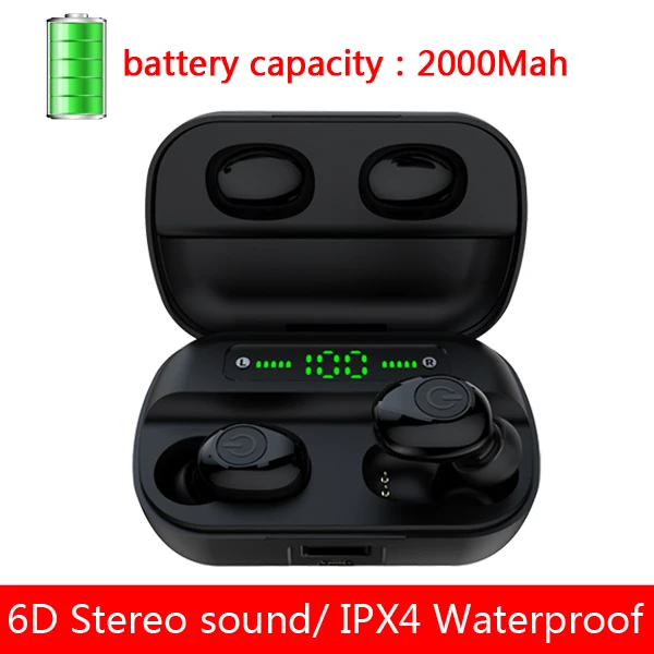 Q82 TWS беспроводные наушники 8D стерео мини Bluetooth наушники 5,0 с двойным микрофоном спортивные водонепроницаемые наушники гарнитура для автоматического сопряжения - Цвет: battery 2000mah