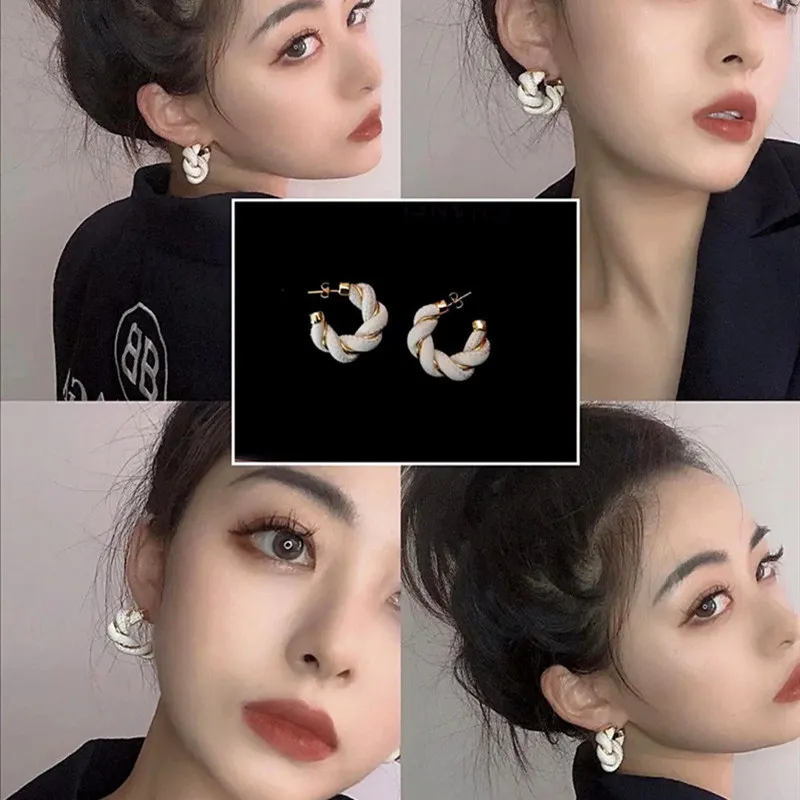

French Retro Exaggerated Leather Twist Earrings Women Elegant Personality Simplicity Temperament Earrings Ins Wind Cool Breeze